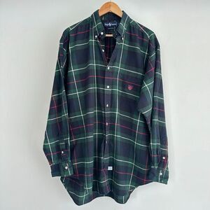 Ralph Lauren Shirt Mens Large Tartan Plaid Flannel Button Down Polo‎ Golf Crest